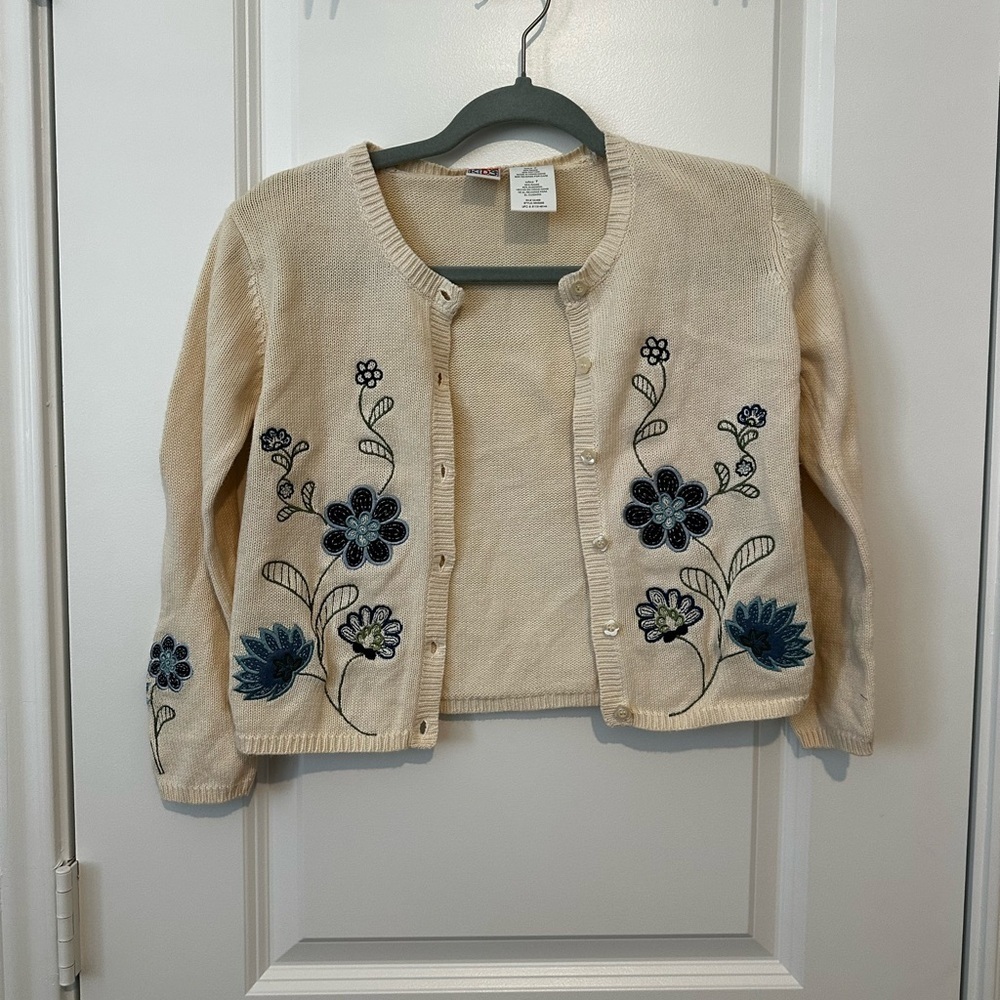 Vintage Mckids long sleeve button down Cardigan with Floral Embroidery